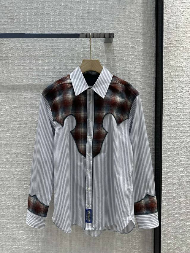 独家首发高端原单品质 Maison Margiela X Pendleton 联名24新品结构主义格纹拼接条纹衬衣 肩型设计立体有型外搭内搭都好看 进口面料质感